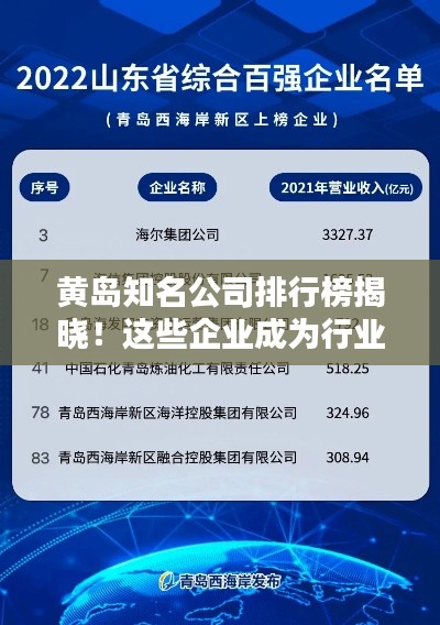 黄岛知名公司排行榜揭晓！这些企业成为行业翘楚！