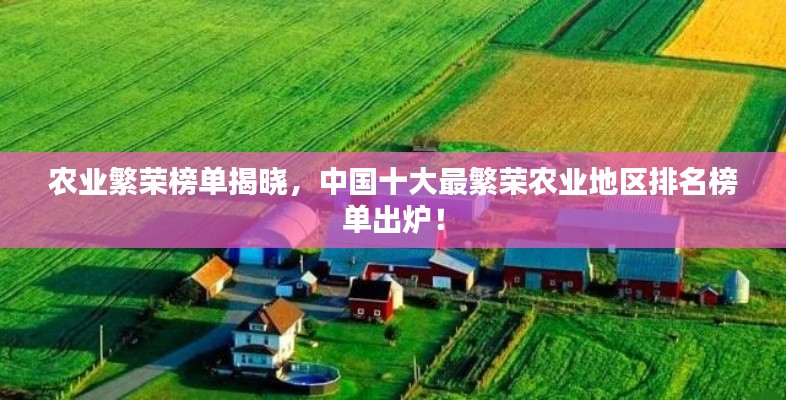 农业繁荣榜单揭晓,中国十大最繁荣农业地区排名榜单出炉!